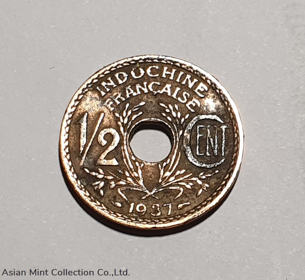 coins colonial colonies 1937 french indochina coin half cent copper indochine francaise