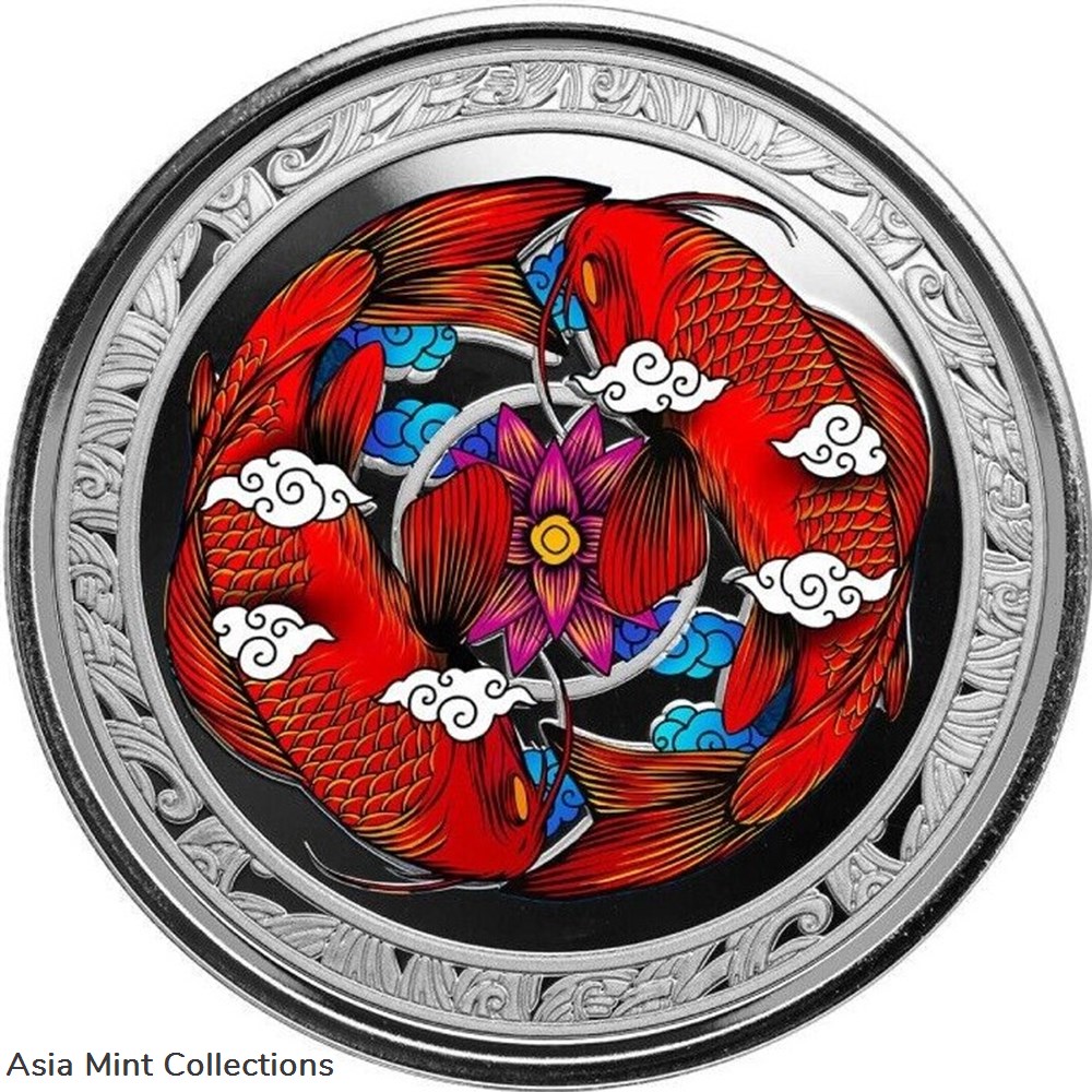 2023 - Koi Fish 1 Oz 999 Silver Color Fiji 1 Dollar Proof with Original Packaging coins ingots bullion coin 2023 koi fish 1 oz 999 silver color fiji 1 dollar proof with original packaging