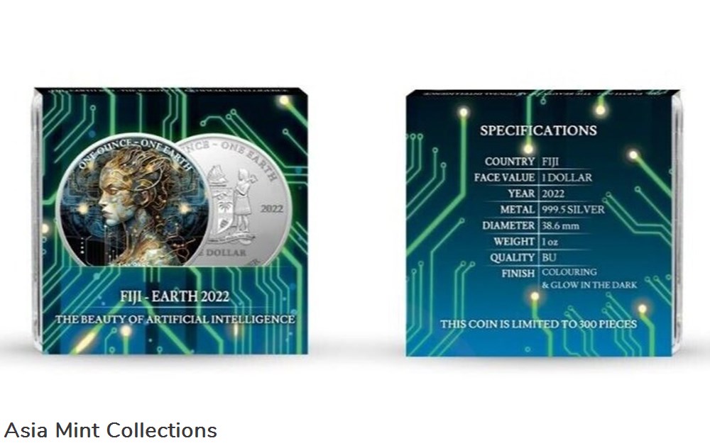 2022 - 1 Oz Silver $1 Fiji Glow In The Dark ARTIFICIAL INTELLIGENT BEAUTY Coin. 7 coins ingots bullion 2022 1 oz silver 1 fiji glow in the dark artificial intelligent beauty coin