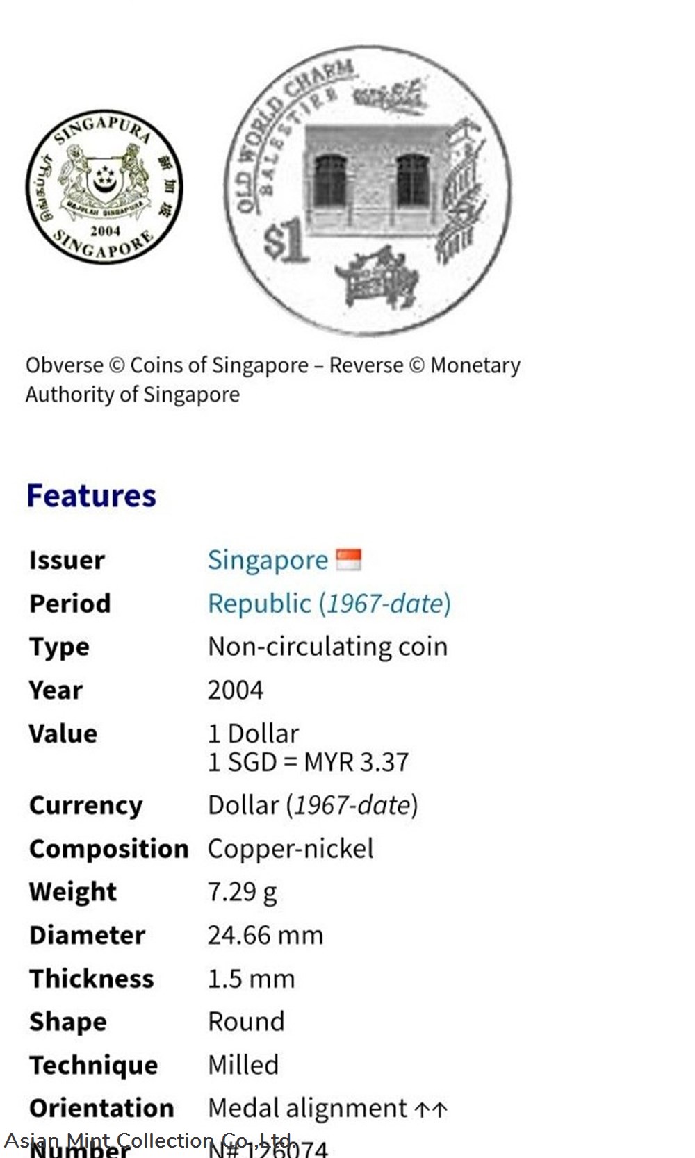 2004 Singapore $1 - Balestier ( Copper-nickel Proof-like) 6 coins world 2004 singapore 1 balestier copper nickel proof like