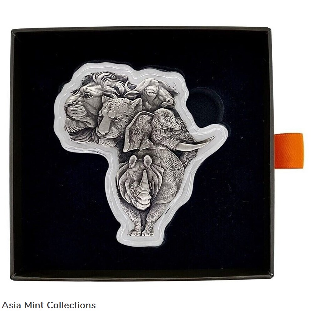 coins ingots bullion 2022 1 oz silver coin chad 5000 cfa francs big five africa shaped high relief