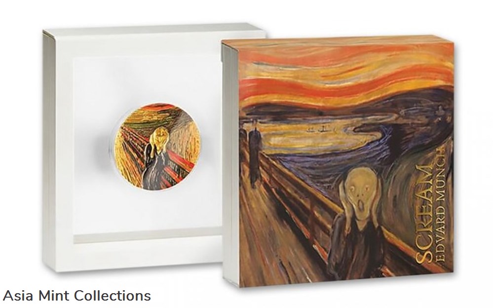 2022 - The Scream 2 oz Proof-like Silver Coin 10 Cedis Republic of Ghana 3 coins ingots bullion 2022 the scream 2 oz proof like silver coin 10 cedis republic of ghana
