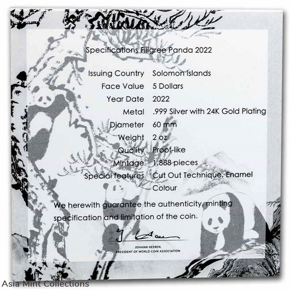 2022 Solomon Islands Filigree Panda 2 oz. Silver Gilded Coin 5 coins ingots bullion 2022 solomon islands filigree panda 2 oz silver gilded coin