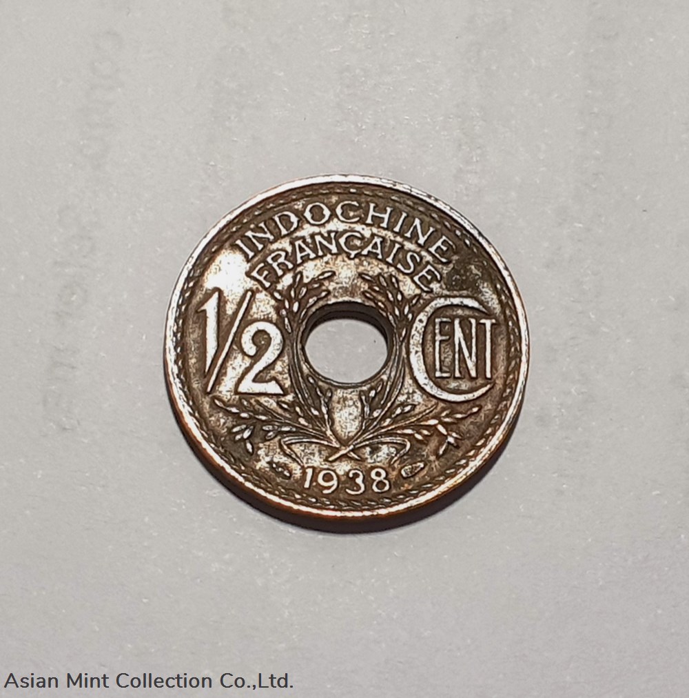 coins colonial colonies 1938 french indochina coin half cent bronze indochine francaise