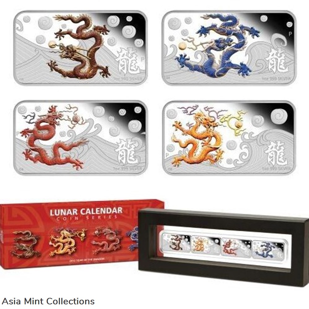2012 Silver Rectangle Dragon Coin Set Perth Mint coins ingots bullion ingot 2012 silver rectangle dragon coin set perth mint