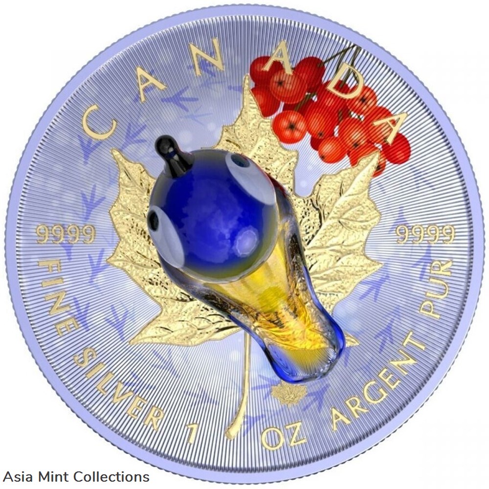 2022 - 1 Oz Silver Coin $5 Canada Maple Leaf Murano Glass Series - Tit Bird 4 coins ingots bullion 2022 1 oz silver coin 5 canada maple leaf murano glass series tit bird
