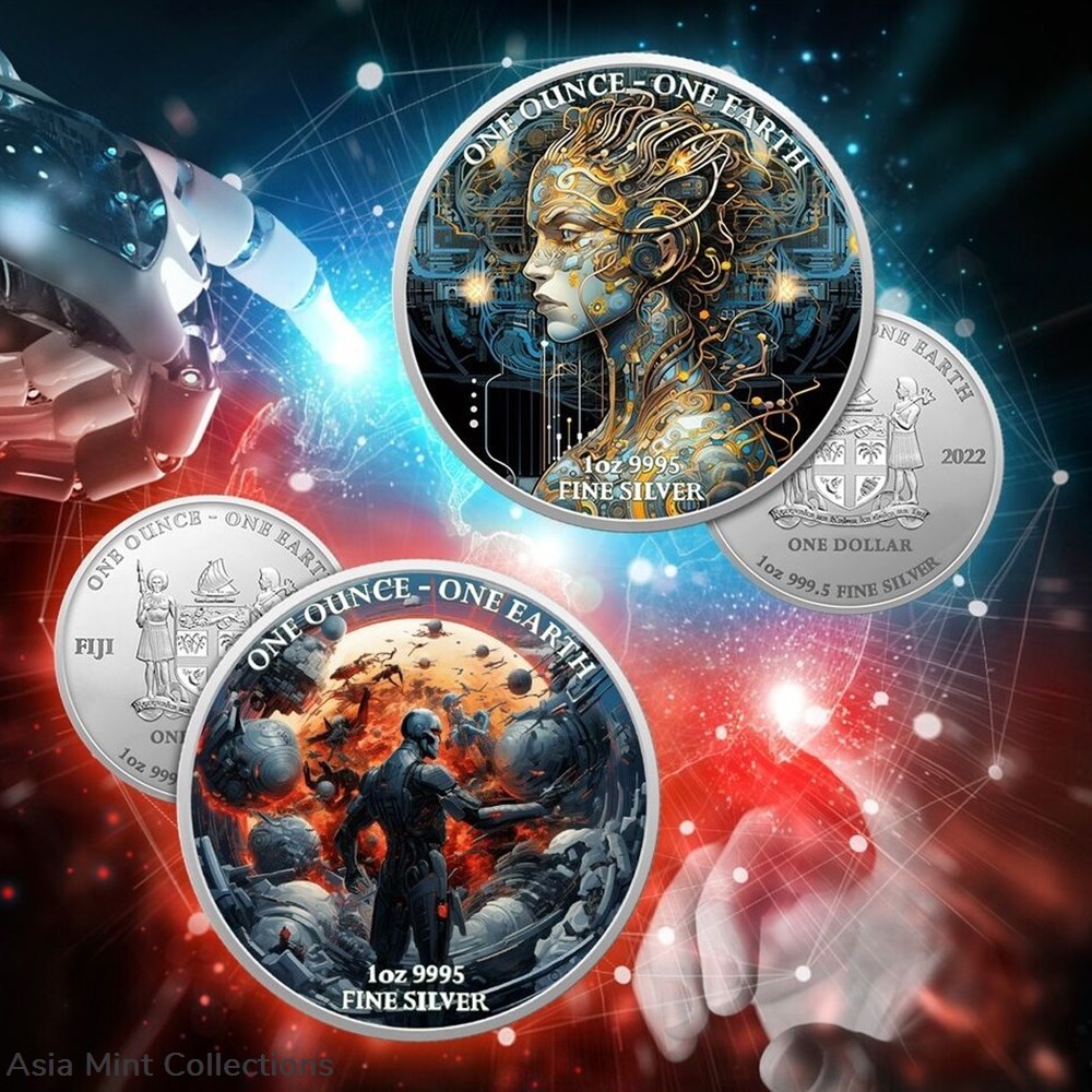2022 - 1 Oz Silver $1 Fiji Glow In The Dark ARTIFICIAL INTELLIGENT BEAUTY Coin. 3 coins ingots bullion 2022 1 oz silver 1 fiji glow in the dark artificial intelligent beauty coin