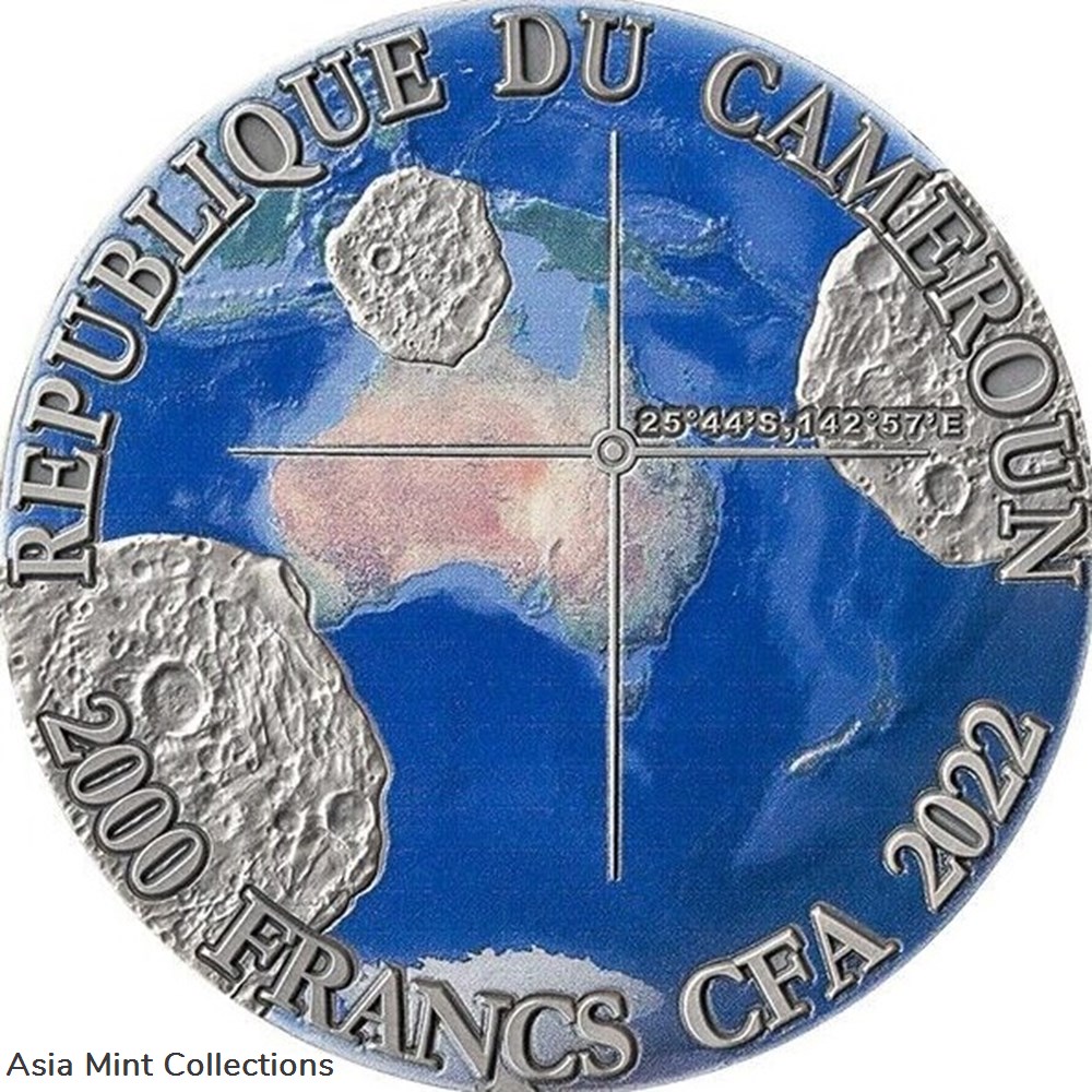 2022 - Tenham Meteorite Geography 50 g Antique finish Silver Coin CFA Cameroon 3 coins ingots bullion 2022 tenham meteorite geography 50 g antique finish silver coin cfa cameroon