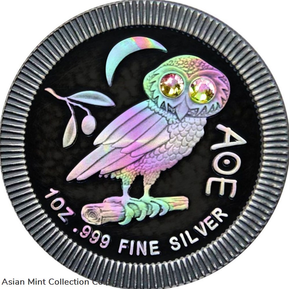 2020 2$ Athenian Owl Ruthenium Hollo 1Oz Silver With Swarovski Crystals coins ingots bullion coin 2020 2 athenian owl ruthenium hollo 1oz silver with swarovski crystals