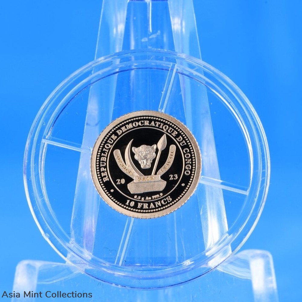 2023 - World's Wildlife (5.) Ray Gold Coin 0.5 Grams Congo 10 Francs PP / Proof 4 coins ingots bullion 2023 world s wildlife 5 ray gold coin 0 5 grams congo 10 francs pp proof