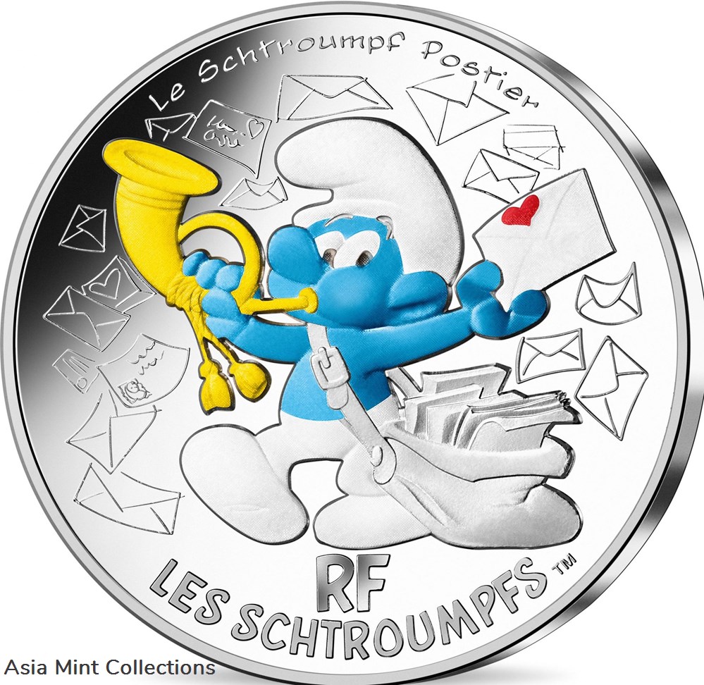 coins ingots bullion 2020 coin of 10 euro silver colorized the postman smurf