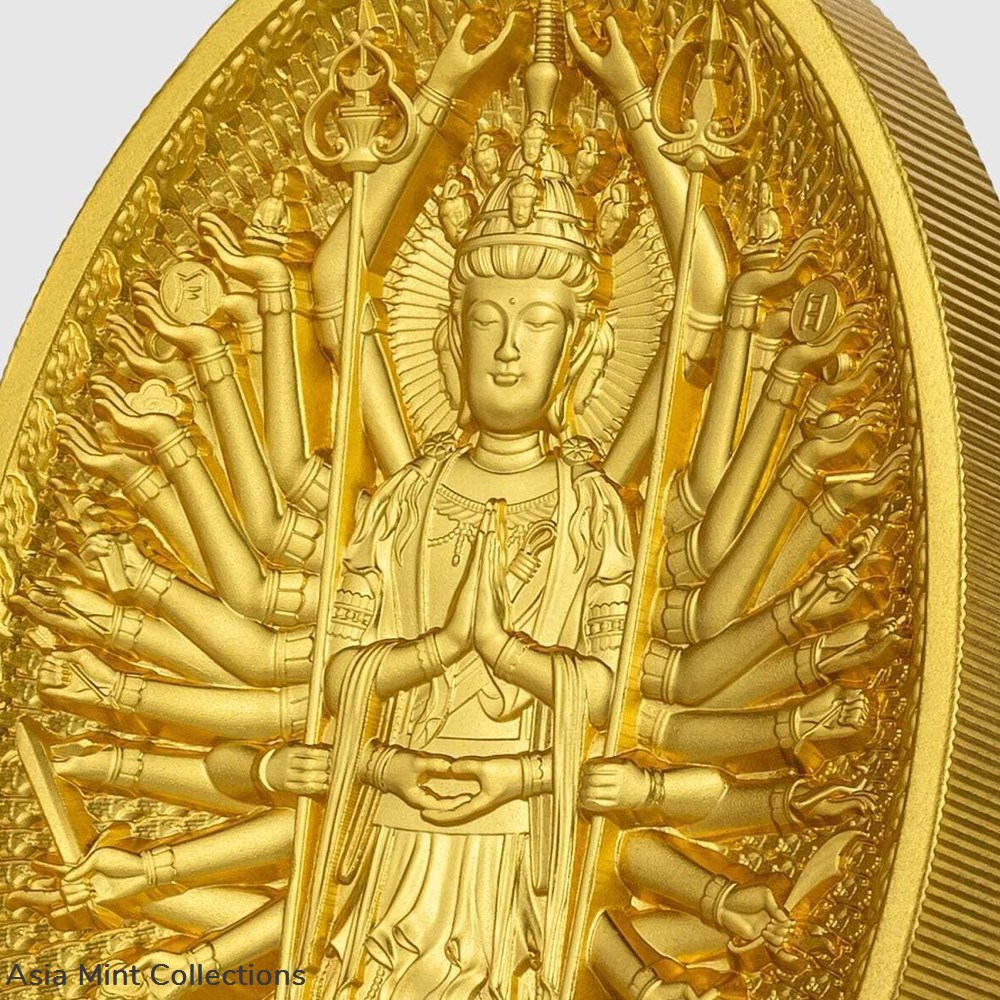 coins ingots bullion 2023 chad thousand arms guanyin 5oz silver gilded coin