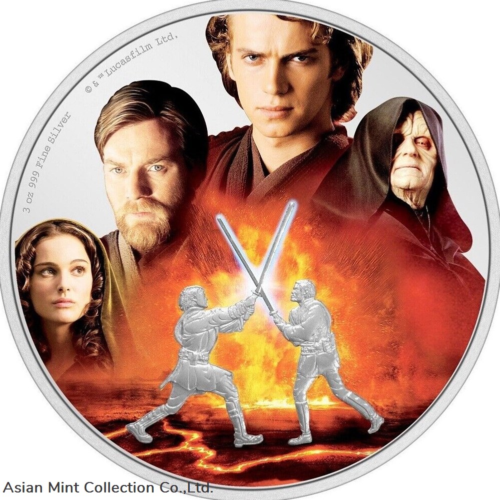 coins ingots bullion ingot 2022 niue star wars battle scenes anakin vs obi wan 3oz silver coloured