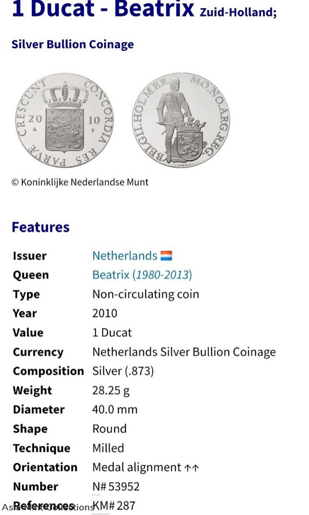 2010 Netherlands 1 Ducat - Beatrix, Zuid-Holland 6 coins ingots bullion silver coin 2010 netherlands 1 ducat beatrix zuid holland