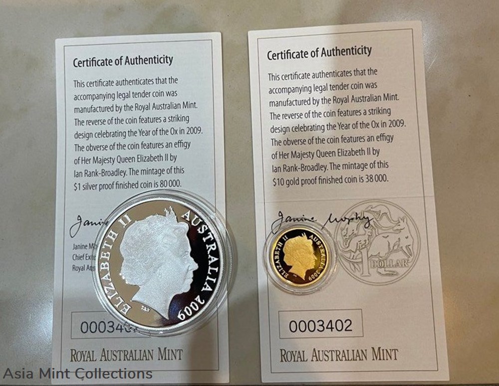 coins ingots bullion coin 2009 australia lunar year of ox commemorative gold and silver proof set