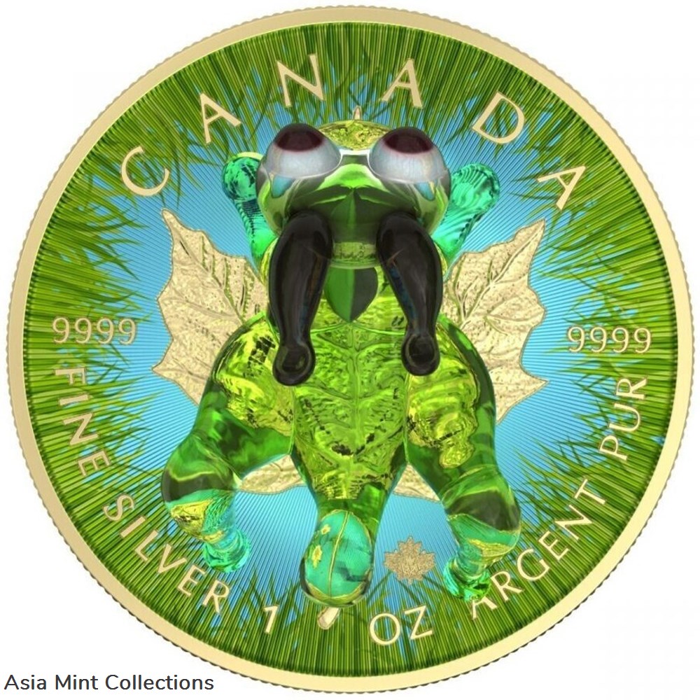 coins ingots bullion 2022 1 oz silver coin 5 canada maple leaf murano glass series grasshopper