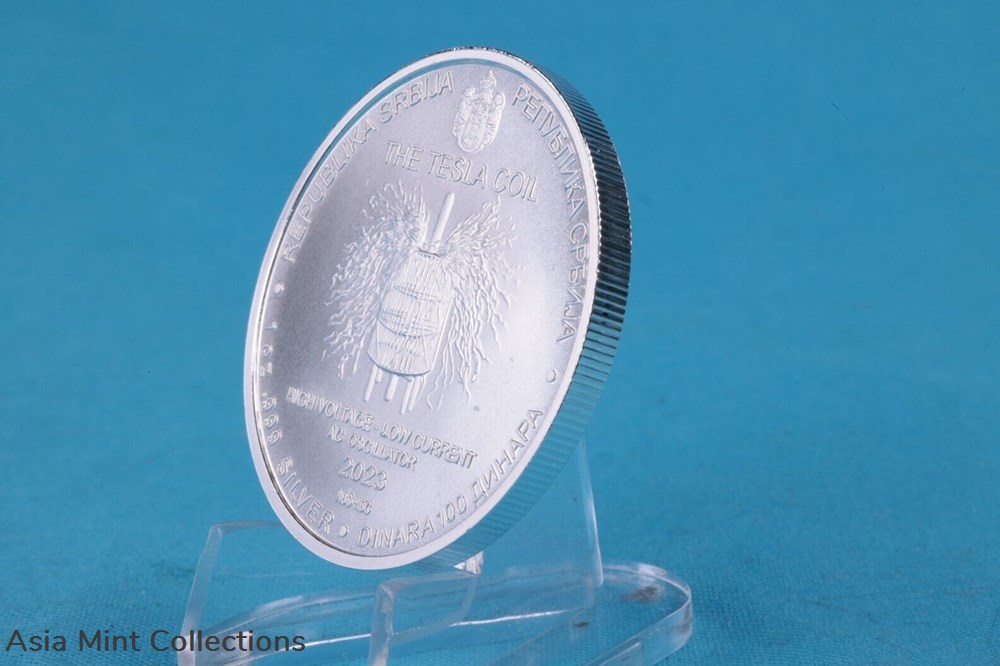 coins ingots bullion coin 2023 nikola tesla the tesla coil 1oz silver 9999 serbia 100 dinar st bu