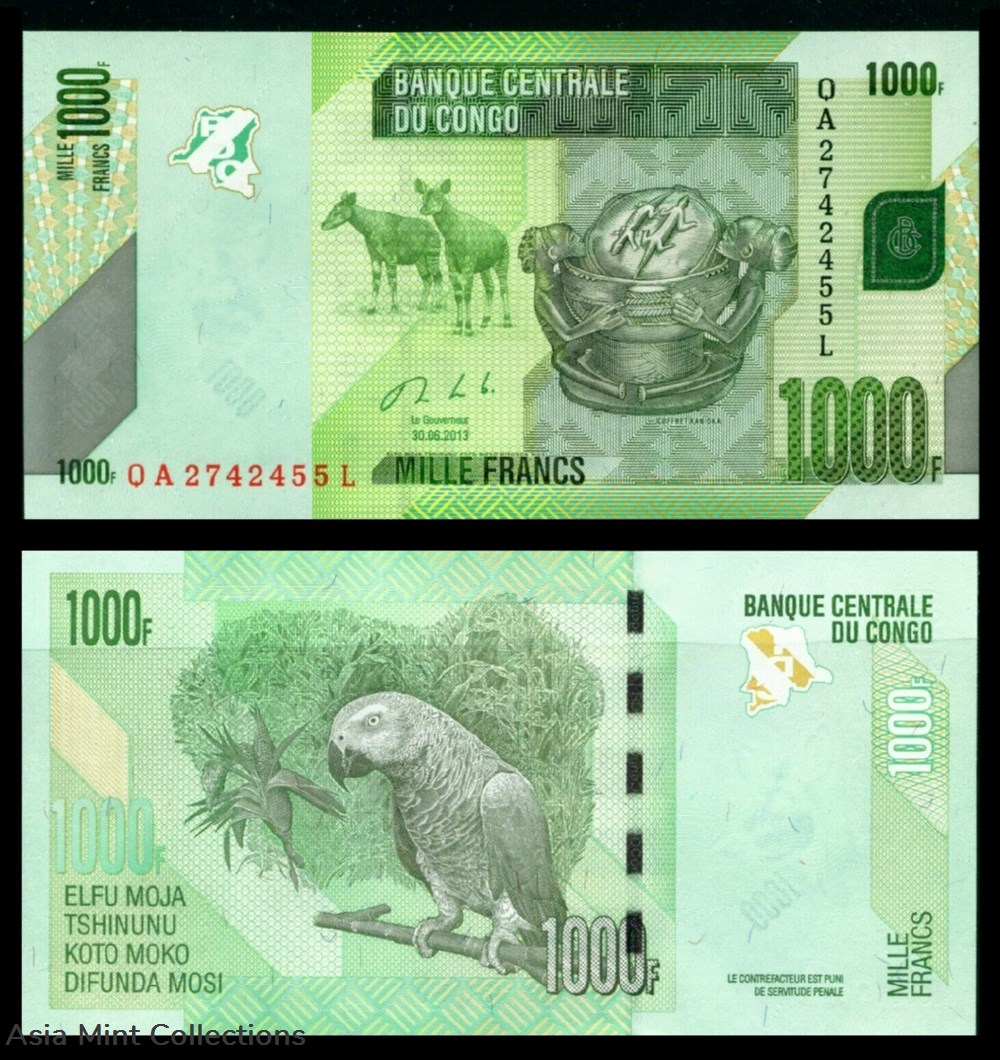 banknotes token 2013 banknote banknote central bank of the congo 1000 francs unc