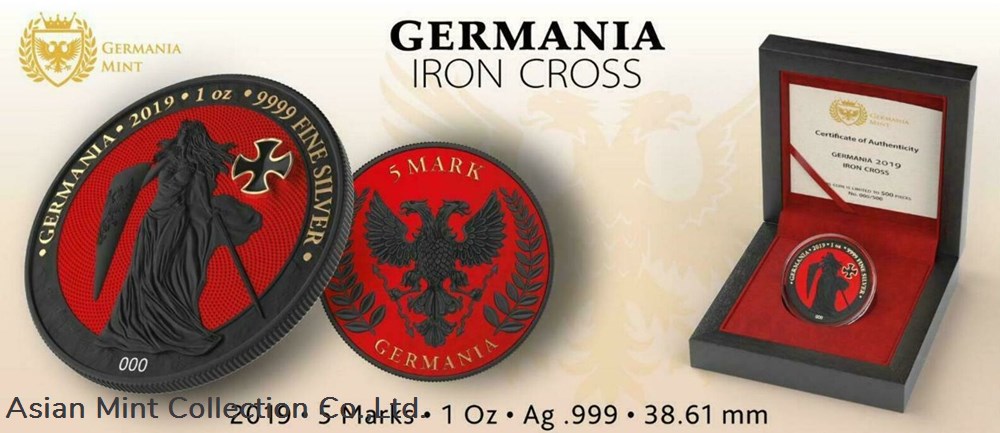 coins ingots bullion 2019 germania iron cross 1oz silver bu coin