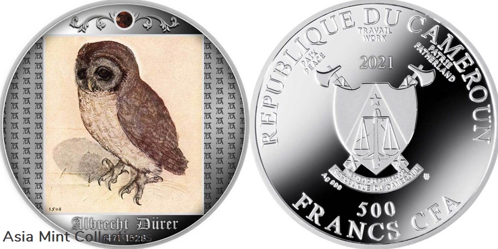 2021 - Little Owl Albrecht Durer Proof Silver Coin 500 Francs CFA Cameroon coins ingots bullion 2021 little owl albrecht durer proof silver coin 500 francs cfa cameroon