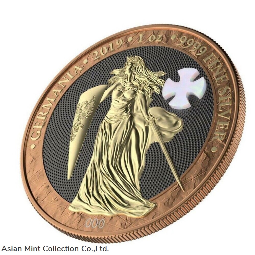 2019 - Germania Mother of Pearl Cross 1oz Silver BU Coin 2 coins ingots bullion 2019 germania mother of pearl cross 1oz silver bu coin
