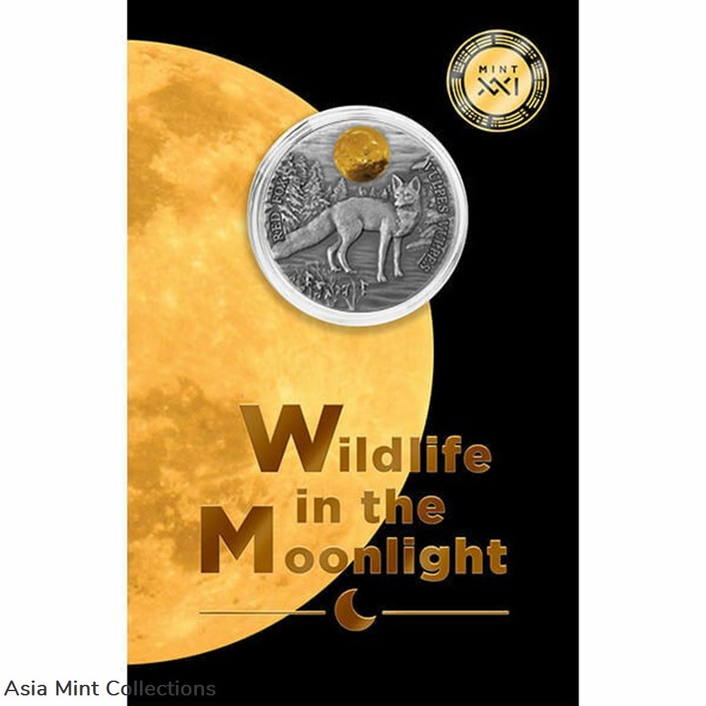 2021 - Red Fox Wildlife in the Moonlight Antique finish Silver Coin 2 Cedis Ghana 3 coins ingots bullion 2021 red fox wildlife in the moonlight antique finish silver coin 2 cedis ghana