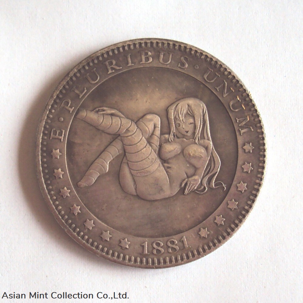 1881 - 1 $ 'hobo nickel' Carson City 'Naughty Girl' (based on Morgan $) - UNC coins world united states 1881 1 hobo nickel carson city naughty girl based on morgan unc