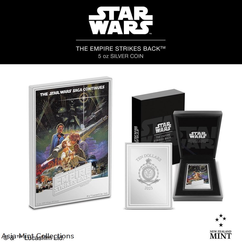 2023 Niue Star Wars The Empire Strikes Back 5oz Silver Movie Poster Coin 5 coins ingots bullion 2023 niue star wars the empire strikes back 5oz silver movie poster coin