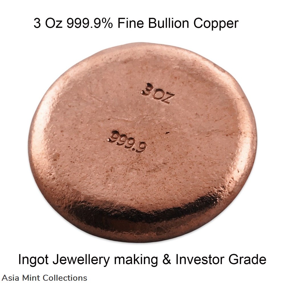 3 Troy Oz 999.9 Solid Fine Grade Copper Bullion Ingot Investor Bars coins ingots coin 3 troy oz 999 9 solid fine grade copper bullion ingot investor bars