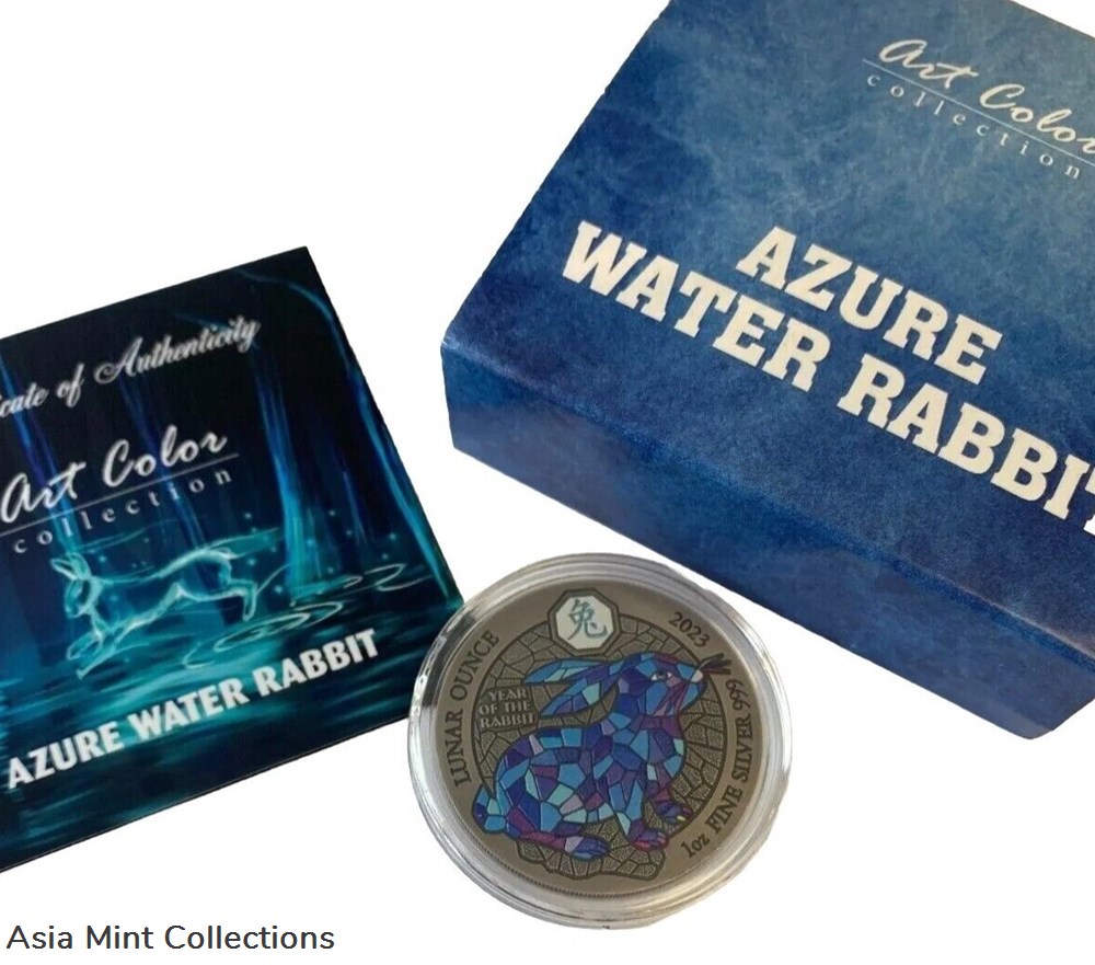 2023 1 Oz Silver 50 Francs Rwanda AZURE YEAR OF THE RABBIT Coin. 3 coins ingots bullion 2023 1 oz silver 50 francs rwanda azure year of the rabbit coin
