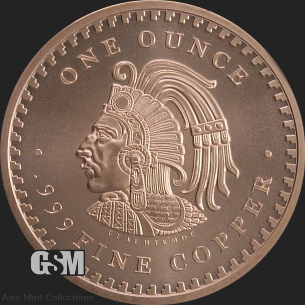 2023 - 1 OZ AZTEC CALENDAR ROUND 1 Oz .999 Pure Fine Copper BU GSM coins ingots bullion coin 2023 1 oz aztec calendar round 1 oz 999 pure fine copper bu gsm