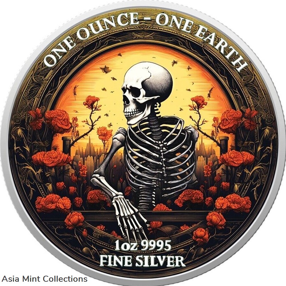coins ingots bullion 2022 1 oz silver 1 fiji glow in the dark skeleton earth colored coin