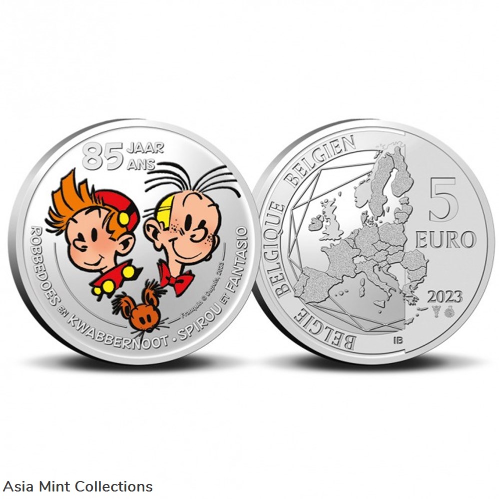 coins ingots bullion silver coin 2023 belgium 5 euro 85 years spirou fantasio colored