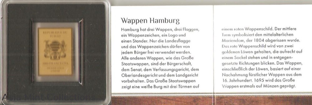2020 - Gold Coin Bars Motif Coat of Arms Hamburg, 999 Gold 1/500oz,16 x 22.4mm, Echth.-Zert 2 coins ingots bullion 2020 gold coin bars motif coat of arms hamburg 999 gold 1 500oz 16 x 22 4mm echth zert