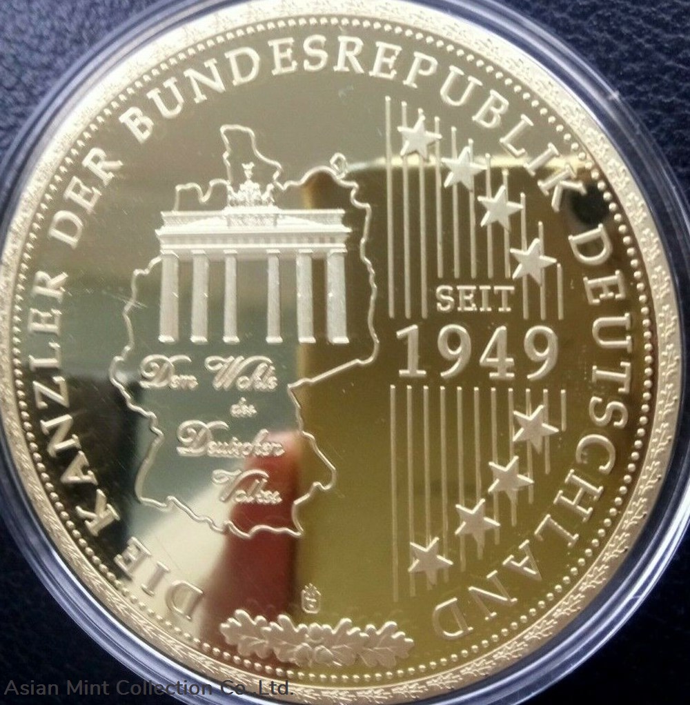 1949 - Germany Medal 70mm Konrad Adenauer Gold Plated With Stones 111g 2 coins 1949 germany medal 70mm konrad adenauer gold plated with stones 111g