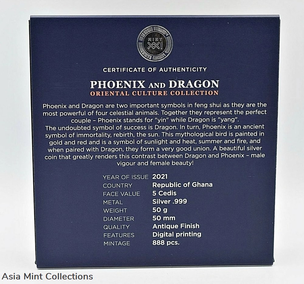 2021 - Phoenix and Dragon Oriental Culture Collection 50 g Silver Coin Ghana 6 coins ingots bullion 2021 phoenix and dragon oriental culture collection 50 g silver coin ghana
