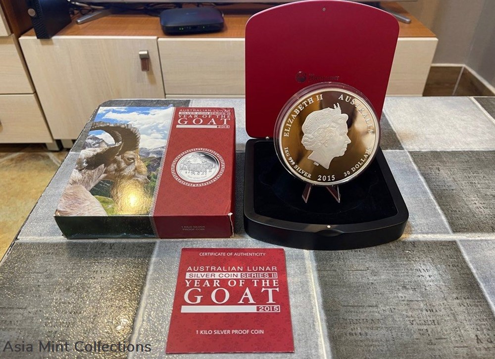 2015 Australia $30 (Series I) Lunar Year Of Goat 1-Kilo Silver Coin (Proof Edition) - RARE 2 coins ingots bullion 2015 australia 30 series i lunar year of goat 1 kilo silver coin proof edition rare