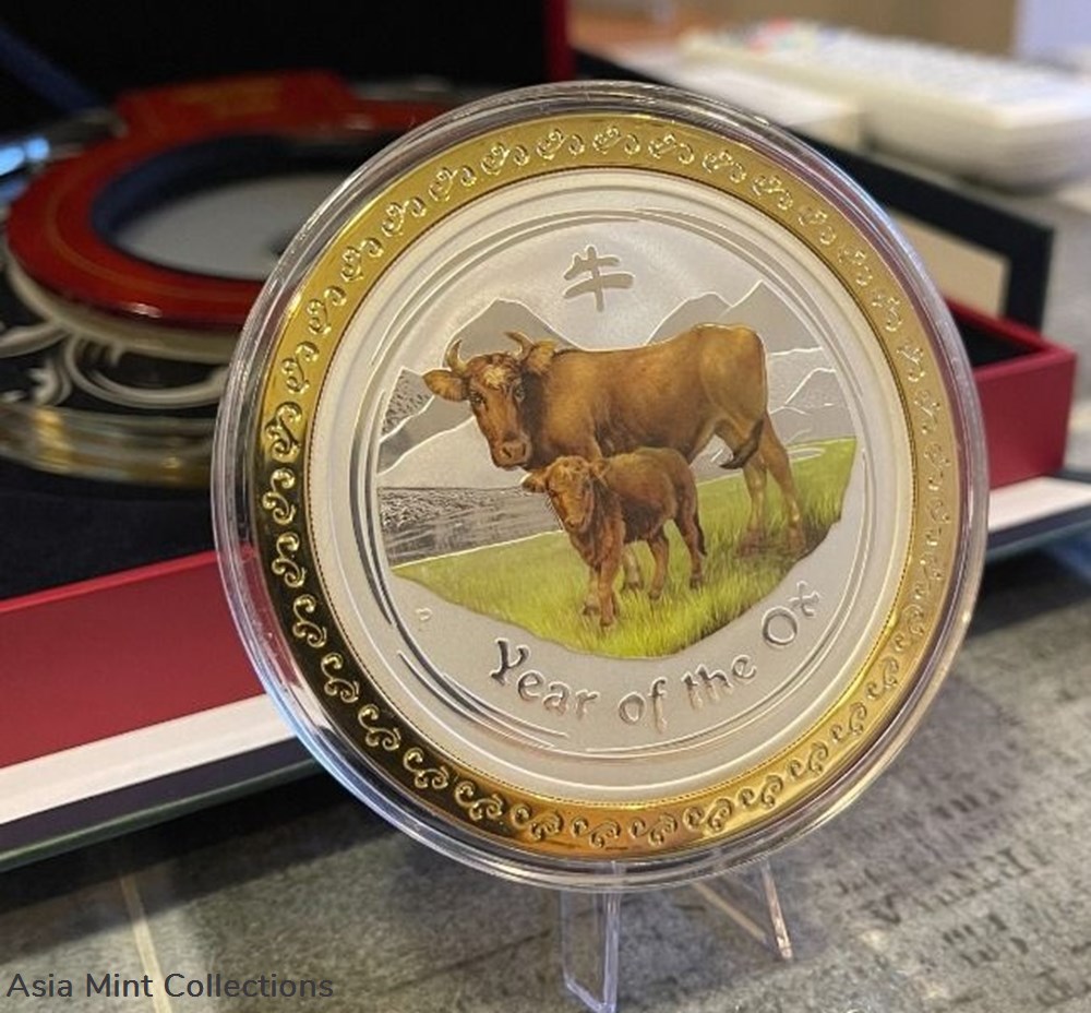 2009 Australia $8 Lunar OX Colorized Silver Coin - 5oz 2 coins ingots bullion 2009 australia 8 lunar ox colorized silver coin 5oz
