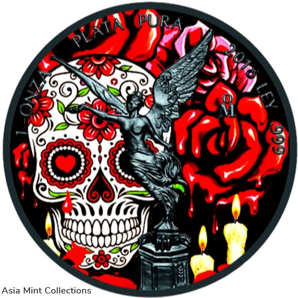 2018 - 1 oz 999 Silver Mexican Libertad Dia de los Muertos Colorized & Ruthenium Plated coins ingots bullion coin 2018 1 oz 999 silver mexican libertad dia de los muertos colorized ruthenium plated