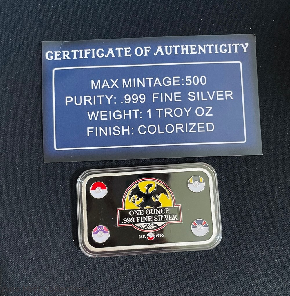 Fire Charizard Pokémon Trading Card - 1 troy oz .999 Fine Silver Proof CoLoR Bar coins ingots bullion coin fire charizard pokemon trading card 1 troy oz 999 fine silver proof color bar