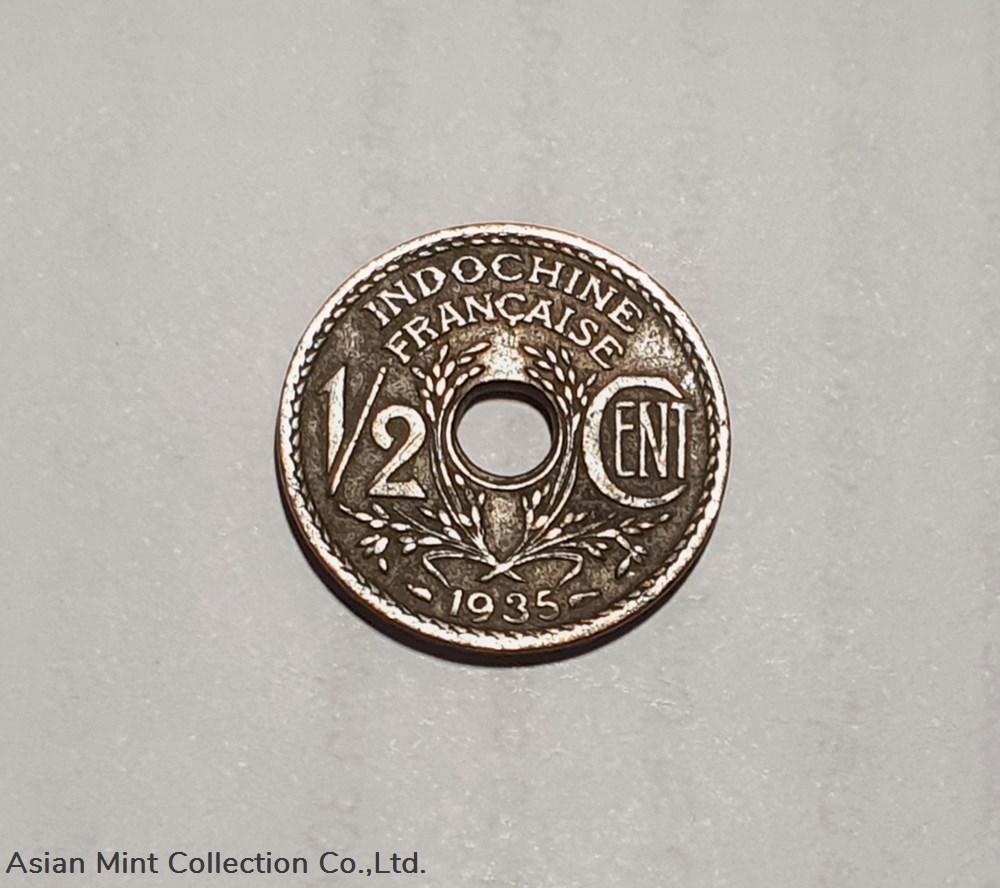 coins colonial colonies 1935 french indochina coin half cent copper indochine francaise