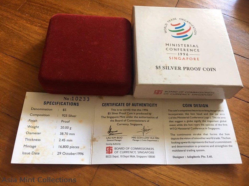 1996 WTO First Ministerial Conference $5 Silver Proof Coin 4 coins ingots bullion 1996 wto first ministerial conference 5 silver proof coin