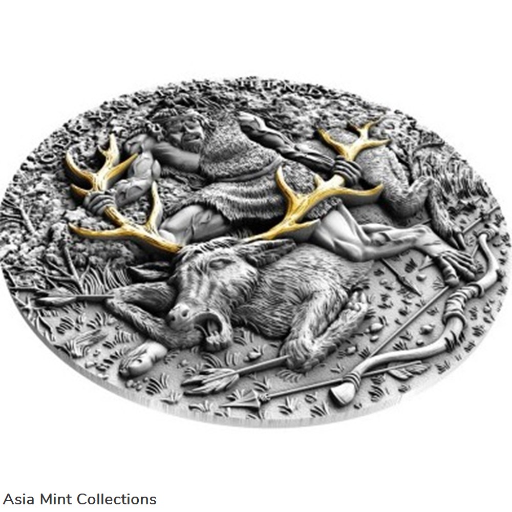 2020 - Twelve Labours of Hercules - Ceryneian Hind - $5 silver coin with Gold plated 24K 2 oz 2 coins ingots bullion 2020 twelve labours of hercules ceryneian hind 5 silver coin with gold plated 24k 2 oz