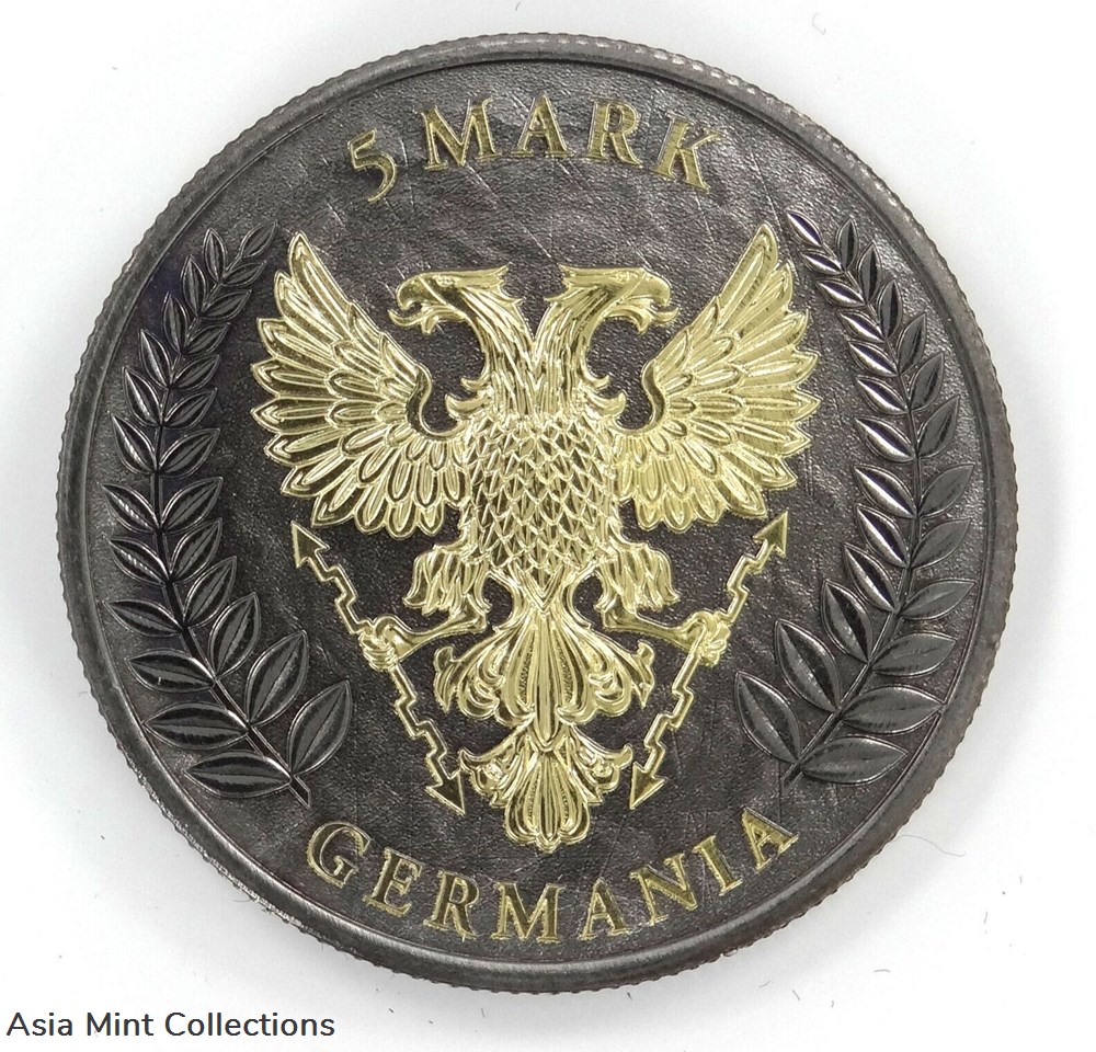 2019 - 1 Oz Silver Coin 5 Mark Germania - Ruthenium Holo Crystal Cross 3 coins ingots bullion 2019 1 oz silver coin 5 mark germania ruthenium holo crystal cross
