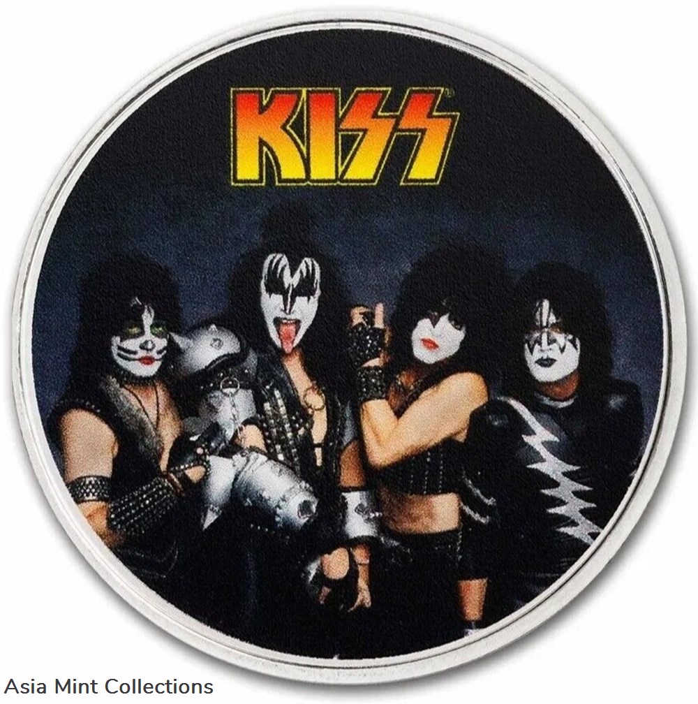 2023 1 Oz Silver $2 Niue 50TH ANNIVERSARY OF KISS Colored Coin. 3 coins ingots bullion 2023 1 oz silver 2 niue 50th anniversary of kiss colored coin