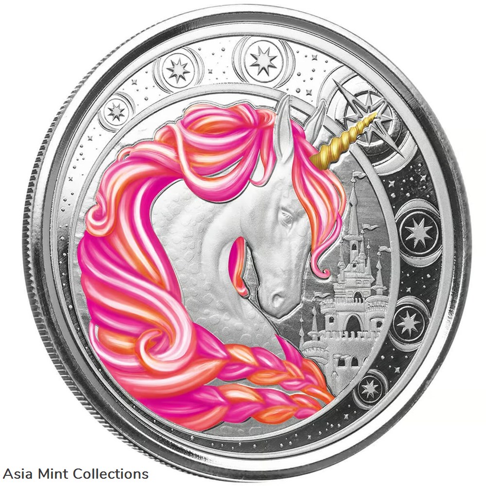 2023 - Ghana Unicorn ""Jubilee"" 1oz Silver 999 Color with Certi Log Coincard 2 coins ingots bullion 2023 ghana unicorn jubilee 1oz silver 999 color with certi log coincard