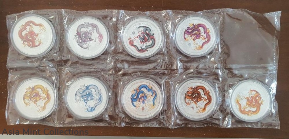 ingots bullion 2012 perth mint australia 9 x 1oz silver dragon lunar series colorized set of 9 coins