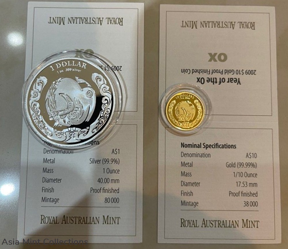 coins ingots bullion coin 2009 australia lunar year of ox commemorative gold and silver proof set
