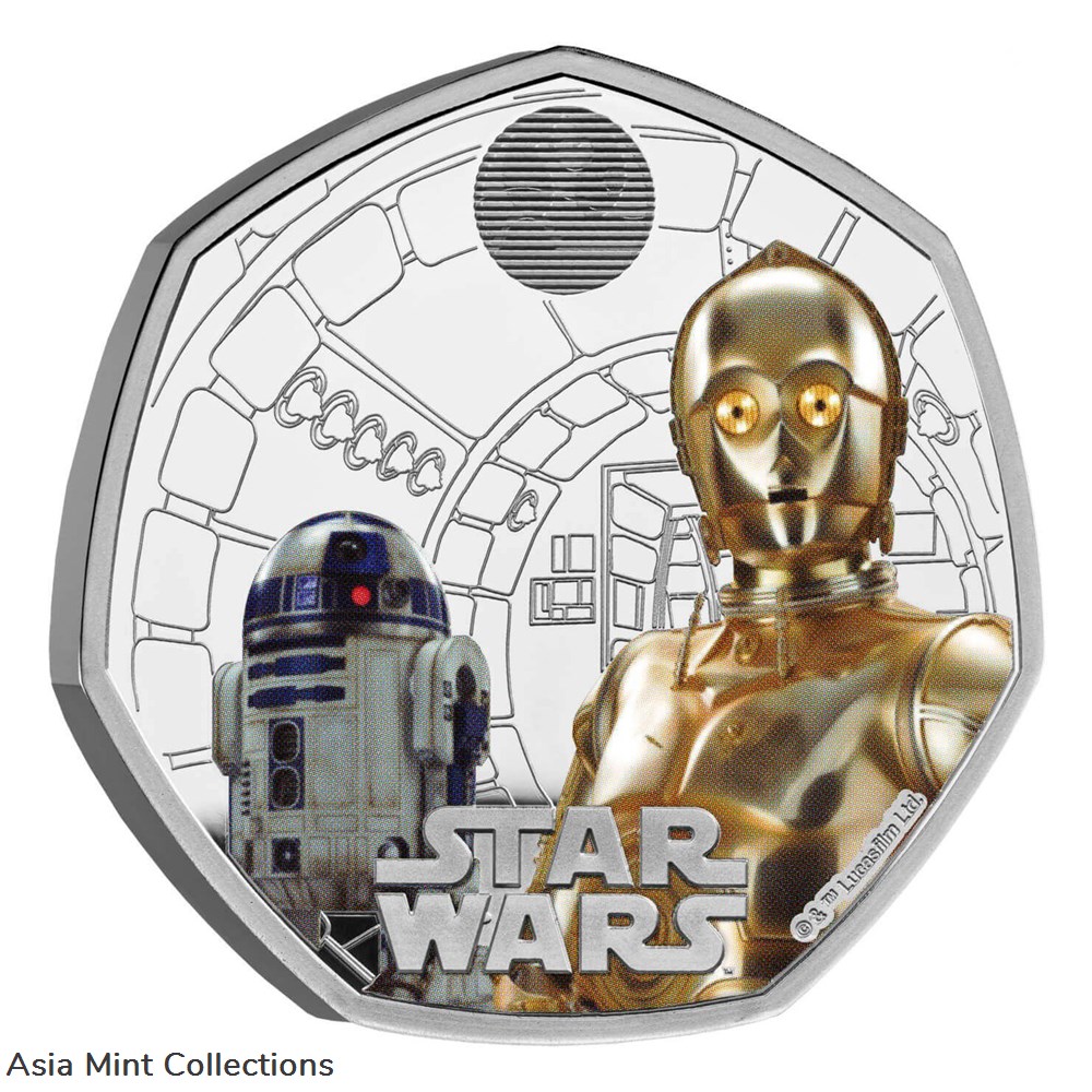 2023 - Star Wars R2-D2 and C-3PO UK 50p Silver Proof Colour Coin coins ingots bullion 2023 star wars r2 d2 and c 3po uk 50p silver proof colour coin
