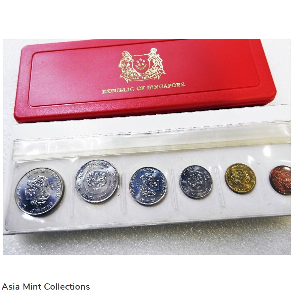 1987 Singapore Uncirculated Coin Set - Issuing Authority From Board Of Commissioners 4 coins ingots bullion copper 1987 singapore uncirculated coin set issuing authority from board of commissioners